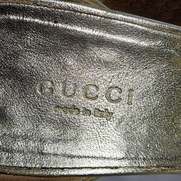 Gucci Women’s Gold Wedge Sandals 8.5 B Cork Heel Minimalist Resort Chic Boho - Picture 7 of 16